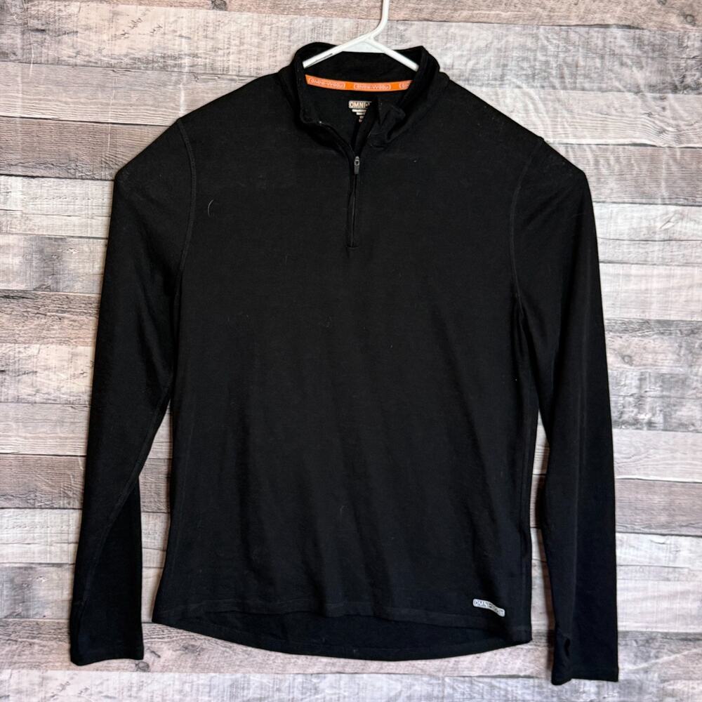 Omni Wool Mens 1/4 Zip Pullover Base Layer XL Black Wool Outdoors Hiking